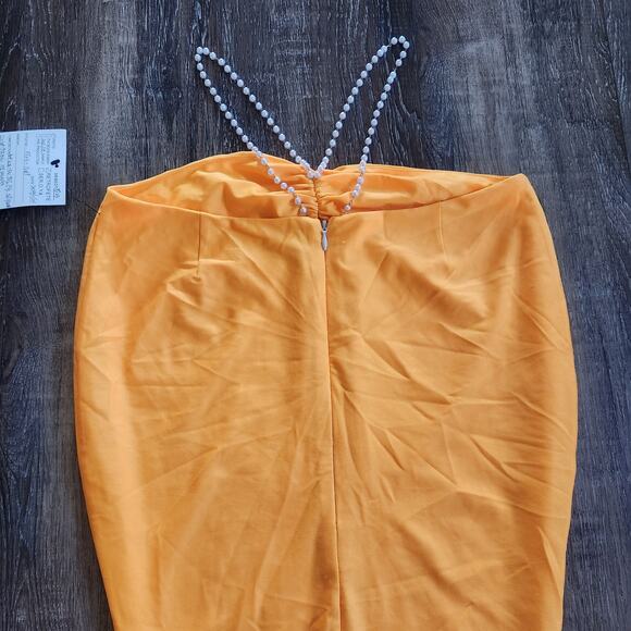 Retrofete Orange Maxi Dress Pearl Halter Size Small Sample - Picture 6 of 11